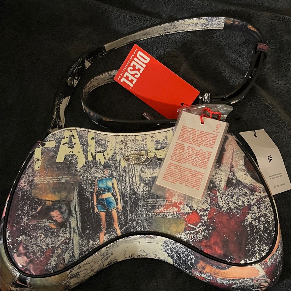 Diesel Printed Shoulder Bag in Teal, Red, Cream and Black